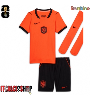 Paesi Bassi Prima Maglia Bambino Mondiali 2026 Manica Corta (+ Pantaloni corti)